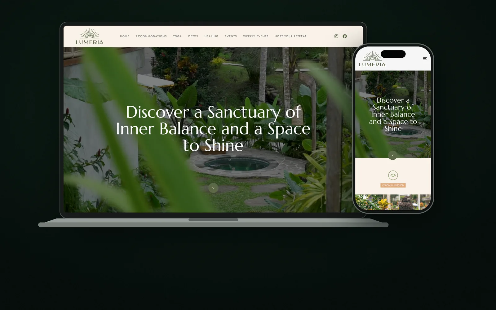Lumeria Yoga website shown on laptop and phone